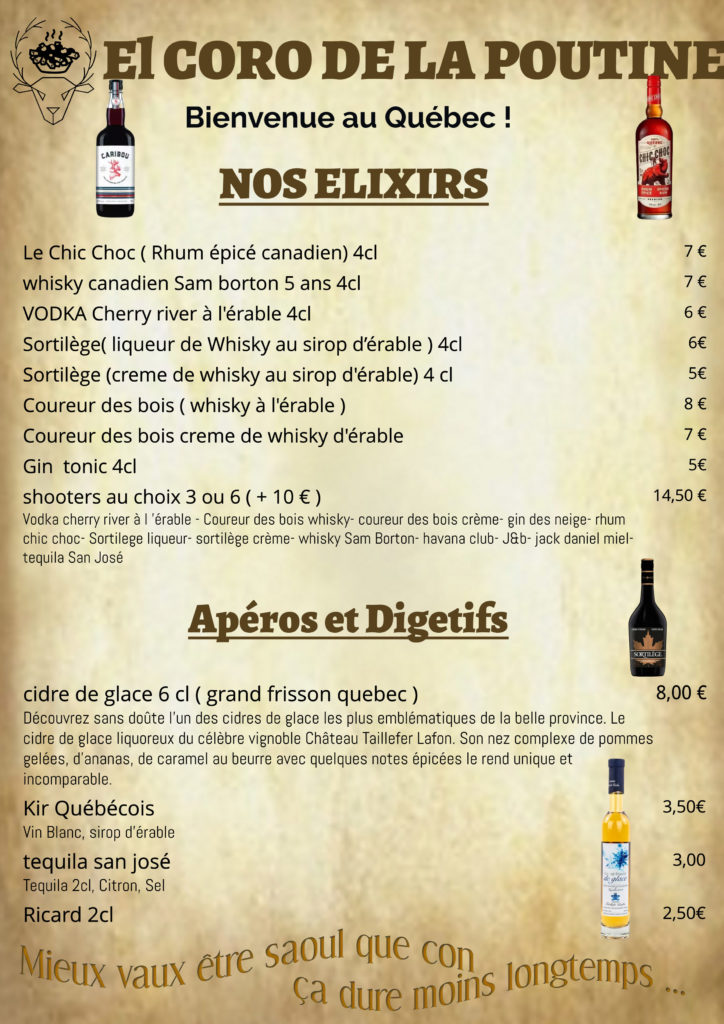 Le prix des Elixirs au Restaurant El Coro de La Poutine à Saint Etienne